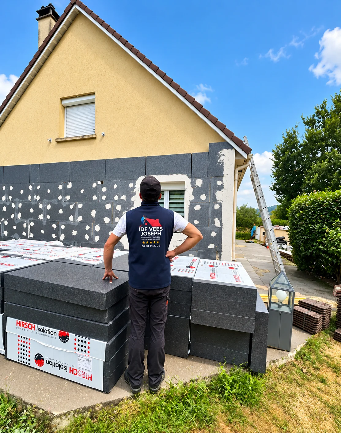 Chantier Entreprise Vees à Coye-la-Forêt : tuiles de rive et isolation de façade